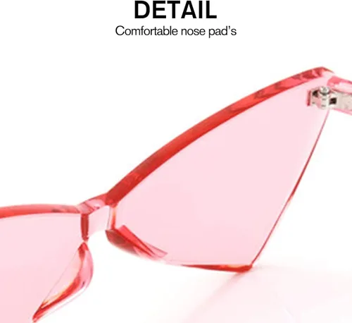 Vista 3 de OLINOWL Gafas de sol sin montura triangular, una pieza, gafas de sol transparentes de color para mujeres y hombres