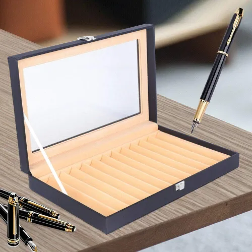 Vista 6 de Ethedeal - Caja expositora de 12 ranuras para bolígrafos, caja de almacenamiento para bolígrafos estilográficas, caja organizadora de coleccionistas