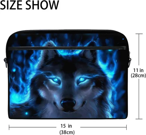 Vista 2 de ALAZA - Funda para portátil de 15 pulgadas con diseño de animal de lobo de medianoche, bolsa de hombro, maletín cruzado para mujeres, hombres, niñas