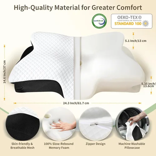 Vista 5 de Almohada cervical para el cuello para dolor de cuello, almohada ortopédica de espuma viscoelástica con diseño contorneado, almohadas de apoyo