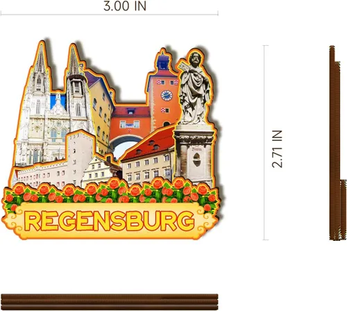 Vista 3 de Imán de madera de Alemania Regensburg 3D para nevera, recuerdos coleccionables, decoración hecha a mano, artesanías 2