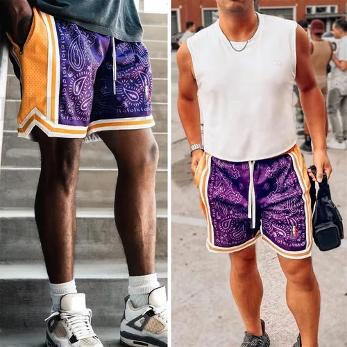Vista 7 de BOOMLEMON Pantalones cortos de baloncesto para hombre, pantalones cortos de entrenamiento atléticos de cachemira, pantalones cortos de malla