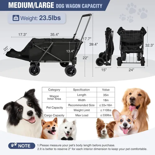 Vista 4 de REDCAMP Carro Plegable para Perros con Extremo Trasero Extensible de Servicio Pesado, 220L Carrito Utilitario Plegable Grande Cochecito para Perros