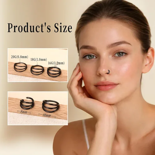 Vista 2 de Triple Nose Ring Hoop Conch Piercing Jewelry Helix Cartilage Earring