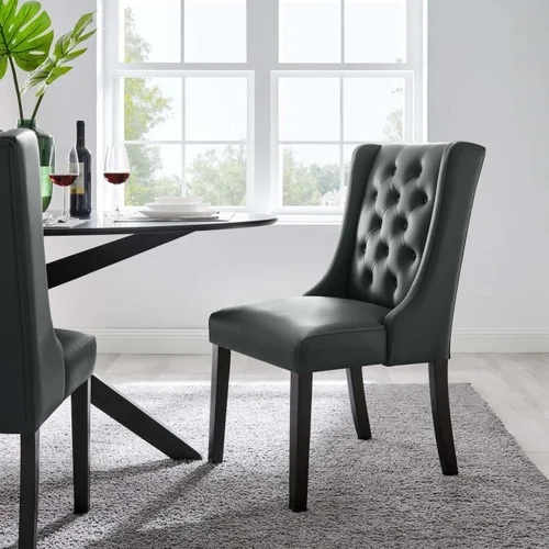 Vista 2 de Silla de comedor Parsons de cuero vegano con botones en color gris
