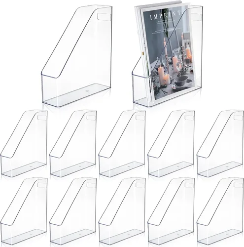 Vista 8 de 6 piezas de acrílico transparente para archivadores de revistas, organizador de escritorio de plástico con asa, estante vertical para revistas