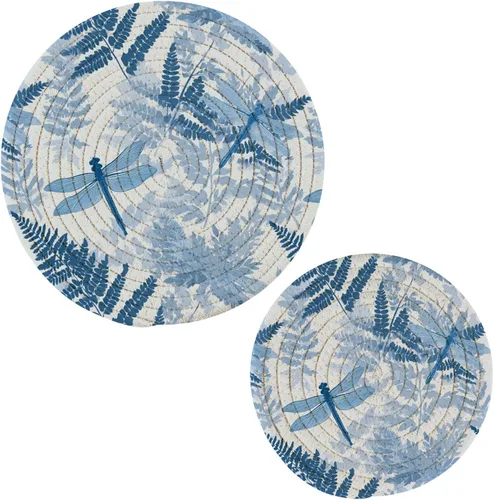 Vista 22 de Naanle Juego de salvamanteles de algodón moderno con diseño de estrellas y bandera de Estados Unidos para el 4 de julio, 2 posavasos redondos