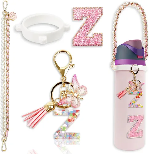Vista 28 de Letter Handle Strap Accessories with Cute Initial Charm Compatible with Owala Water Bottle 24oz 32oz 40oz Owala Kids