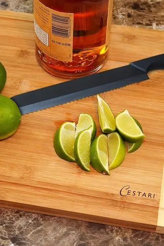 Vista 6 de Tabla de cortar de madera para cocina: tabla de cortar de madera de bambú orgánico con ranuras para jugos - La mejor tabla de cortar de madera