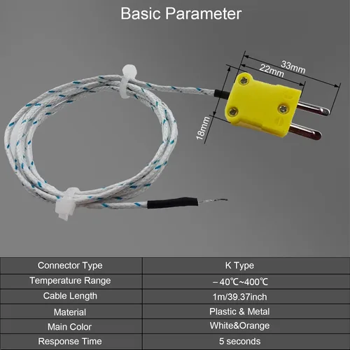 Vista 2 de 4 sondas de termopar tipo K de 1 M, sensor de temperatura de termopar tipo K con mini conector, rango de medición de línea de detección