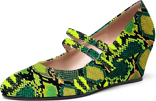 Vista 20 de SHOWFOREST Zapatos de tacón bajo con hebilla de punta redonda para mujer, con correa ajustable y correa ajustable, 2 pulgadas Beige