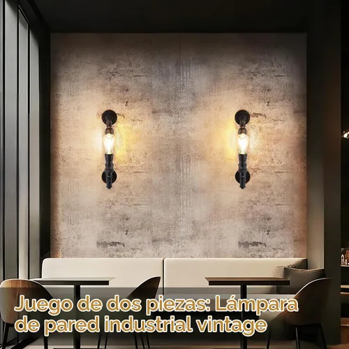 Vista 7 de Juego de 2 apliques de pared antiguos de granja, estilo rústico, vintage, steampunk, para tubería de agua, E26, lámpara de montaje en pared