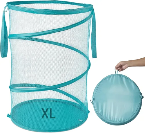 Vista 10 de Cesta de lavandería emergente de malla Seiritex 115L, cesta de lavandería plegable de gran capacidad extra, cesta de almacenamiento de ropa plegable