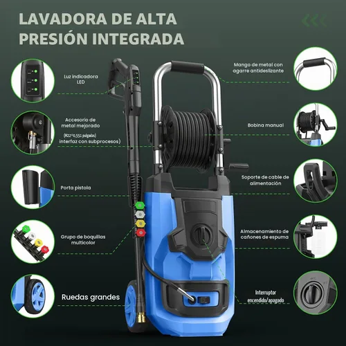 Vista 4 de Lavadora a presión Electirc de 5000 PSI, 3 niveles de presión Azul