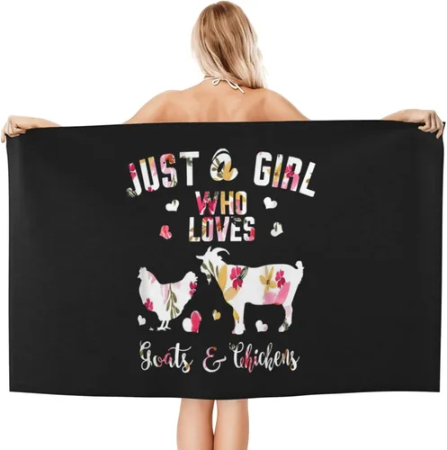 Vista 2 de Just A Girl Who Loves Goats Chickens - Toalla de playa absorbente para baño, toallas de playa de gran tamaño, súper 32 x 52 pulgadas
