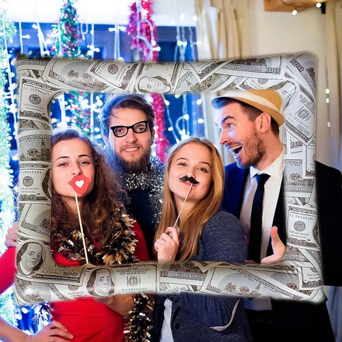 Vista 6 de Bill Dollar - Marco inflable para fotomatón para selfies, accesorios gigantes para fiestas temáticas de dinero, marco de fotos para cumpleaños