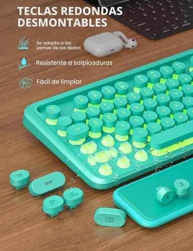 Vista 8 de Teclado y mouse inalámbricos, máquina de escribir retroiluminada con Verde Aqua