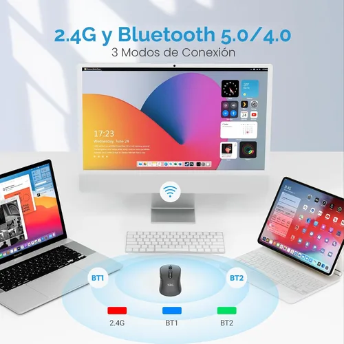 Vista 2 de XBG Ratón Bluetooth inalámbrico B15pro, Bluetooth 5.0/4.0 y 2.4G Tri-Mode, tipo C recargable con pantalla LED, clic silencioso ergonómico