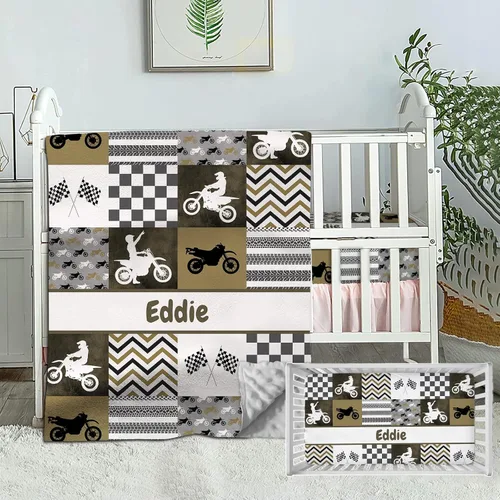 Vista 10 de Juego de ropa de cama personalizado para cuna de bebé, edredón de cuna con nombre personalizado, ropa de cama de guardería de vehículos de Vehículo