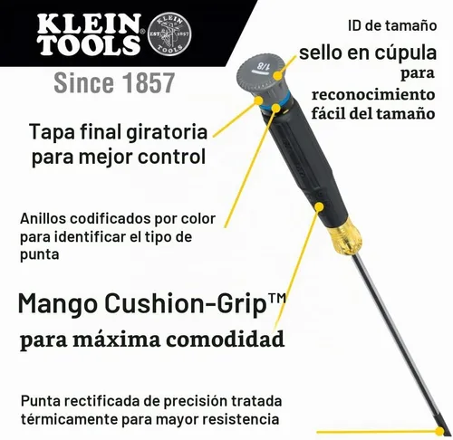 Vista 3 de Klein Tools 85808 - Juego de 8 piezas de destornilladores, fabricado en EE. UU., puntas mecanizadas de precisión, (4) Phillips, (3) ranuradas