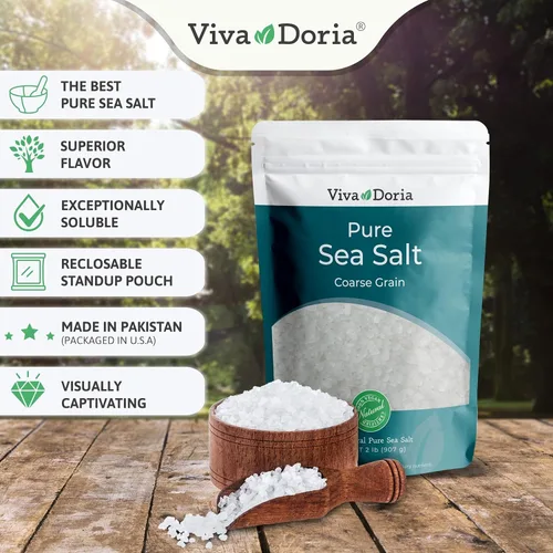 Vista 2 de Viva Doria Malabar Pimienta negra, pimienta negra entera, pimienta negra, 12 onzas y sal marina pura, grano grueso, 2 libras, para recambios