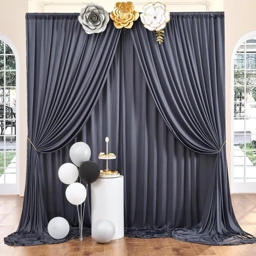 Vista 110 de Cortinas de fondo negras negras sin arrugas para fiestas, cortinas de tela gruesa para telón de fondo de fotos para cumpleaños, bodas, baby shower