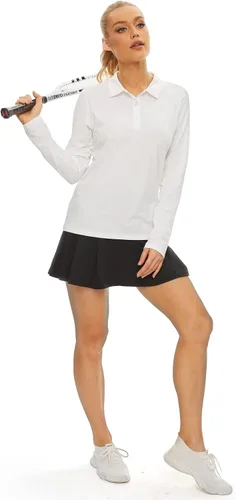 Vista 6 de Camisa polo de golf de manga larga para mujer, con protección solar UPF50+, absorbe la humedad, secado rápido