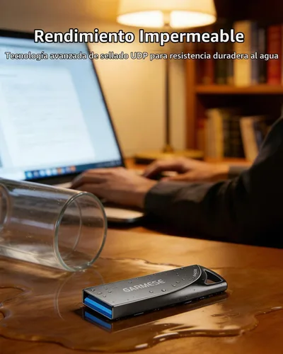 Vista 3 de Unidad flash USB 3.0 de 64 GB, unidad de pulgar de metal con orificio para llavero Memoria portátil impermeable y delgada, Plug & Play Pulgar