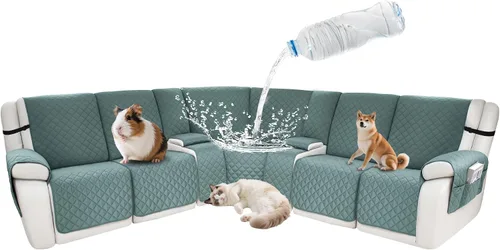 Vista 46 de Fundas impermeables para sofá reclinable seccional en forma de L, 7 piezas, antideslizantes, lavables, juego de fundas reclinables para mascotas