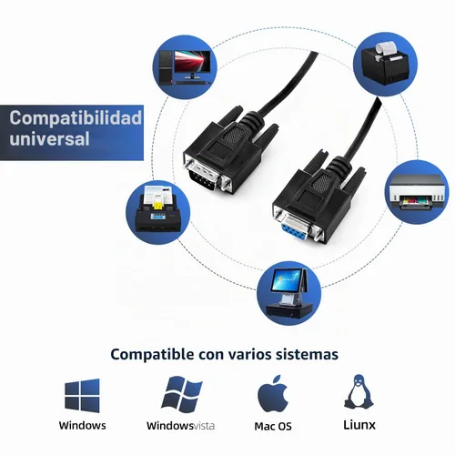Vista 3 de Cable serial recto DB9 RS232, macho de 6 pies a hembra 9 pines recto a través del cable de extensión