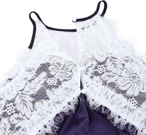 Vista 8 de iEFiEL Vestido de noche de gasa con cuello redondo y encaje en línea A para mujer