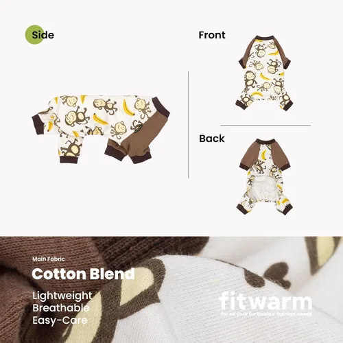 Vista 3 de Pijama para mascotas Fitwarm de algodón suave con estampado de monos, marrón, Marrón