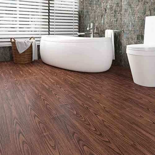 Vista 3 de FunStick Azulejos de suelo de madera marrón de 6 x 36 pulgadas, impermeables, de madera de nogal, azulejos de vinilo para despegar y pegar