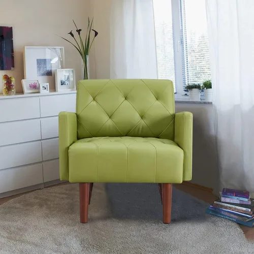 Vista 9 de Silla decorativa de piel sintética, moderna silla con brazo retro Verde