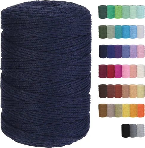 Vista 44 de Cuerda de macramé de algodón de 2 mm, 220 yardas, suministros naturales de macramé de color, cuerda de algodón suave para artesanía, para colgar