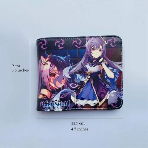 Vista 3 de Cartera de anime, Genshin Impact monedero Qiqi para hombres y mujeres, bolso corto con tarjeta de crédito, billetera biplegable, fanáticos del anime