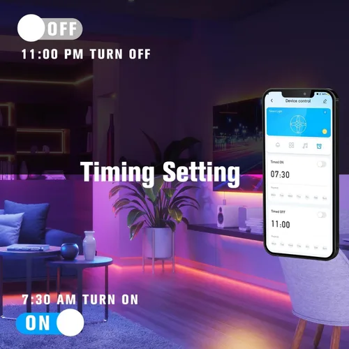 Vista 6 de DAYBETTER Tira de luces LED de 50 pies, sincronización de música, tiras de luz LED RGB con control remoto y aplicación, luces LED que cambian
