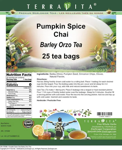 Vista 2 de Calabaza Spice Chai Cebada Orzo Té (25 Bolsas de Té, ZIN: 570098)