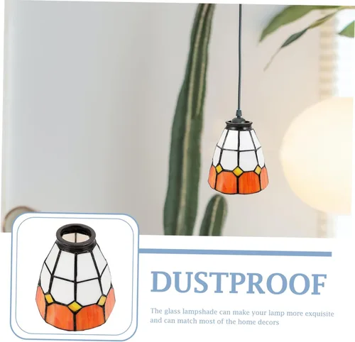 Vista 3 de Housoutil Lámpara de techo con vitral, lámpara pequeña, adorno blanco, lámpara de araña, decoración de piso, globo colgante, lámpara artesanal