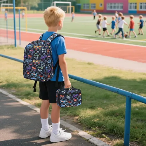 Vista 7 de CAMTOP Mochila para niños y niñas, mochilas preescolares con lonchera, juego de mochila escolar para jardín de infantes (vehículo negro a cuadros)