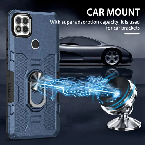 Vista 5 de Compatible con Xiaomi Redmi 9C Funda para teléfono y protector de pantalla de vidrio templado, soporte de anillo, soporte magnético, accesorios