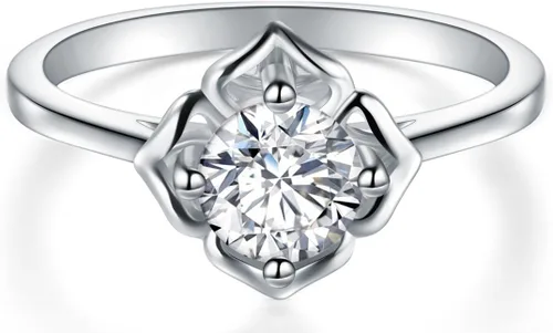 Vista 2 de BORUO Anillo de plata de ley 925, circonita cúbica, anillo de compromiso de eternidad, anillo de boda, tamaño 4 a 12