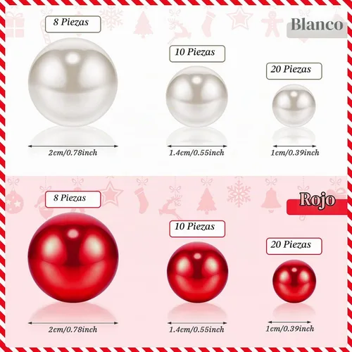 Vista 2 de MTLEE 106 piezas de decoración de jarrón de Navidad, perlas blancas y rojas