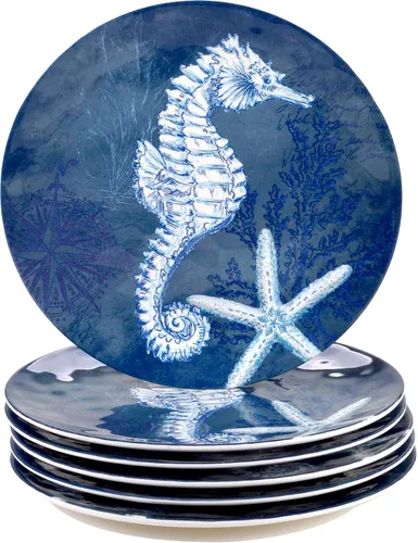 Vista 3 de Certified International Oceanic - Juego de vajilla de melamina de 12 piezas, servicio para 4, multicolor y oceánico, juego de servicio de melamina