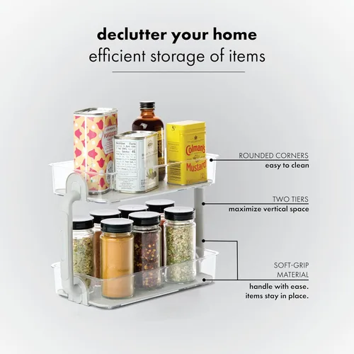 Vista 2 de madesmart Organizador de especias escalonado, 8 tarros para artículos esenciales de cocina, almacenamiento vertical para sal, pimienta, cayena