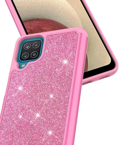 Vista 5 de Compatible para Samsung Galaxy A12 5G Cute Sparkle Funda protectora para teléfono celular con vidrio templado para niñas y mujeres TPU+PC antigolpes