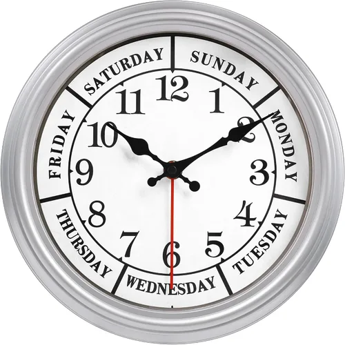 Vista 18 de JENLYSTIME Reloj de pared retro impermeable de 12 pulgadas para interior/exterior con termómetro, silencioso, redondo, de cuarzo, funciona con 40