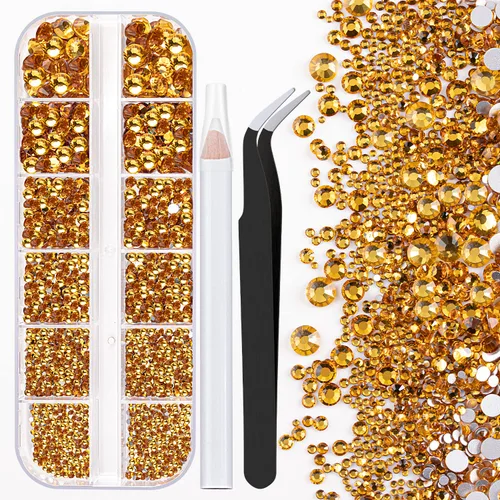 Vista 35 de Dos paquetes de diamantes de imitación de parte trasera plana, 4520 piezas de diamantes de imitación coloridos para arte de uñas, cristal colorido +