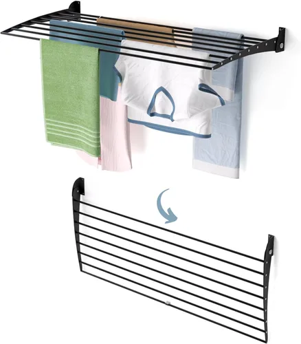 Vista 16 de foxydry Rejilla de secado plegable para montar en la pared, plegable que ahorra espacio, 24 pulgadas Negro - Cerrando
