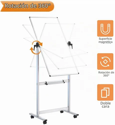 Vista 4 de VIZ-PRO Pizarra magnética móvil de doble cara, 48 x 24 pulgadas, orientación vertical, marco de aluminio y soporte